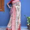 Off white body Digital Print Zari Border on Chanderi Silk Saree
