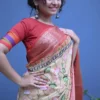 Off white body Digital Print Zari Border on Chanderi Silk Saree