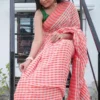 Red and White checks on Tant Handloom Pure Cotton Gamcha saree
