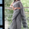 Black and White checks on Tant Handloom Pure Cotton Gamcha saree