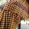 Yellow and Navy Blue checks on Tant Handloom Pure Cotton Gamcha saree