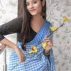 Sky Blue and White checks on Tant Handloom Pure Cotton Gamcha saree