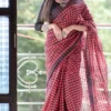 Red and Black checks on Tant Handloom Pure Cotton Gamcha saree