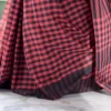 Red and Black checks on Tant Handloom Pure Cotton Gamcha saree