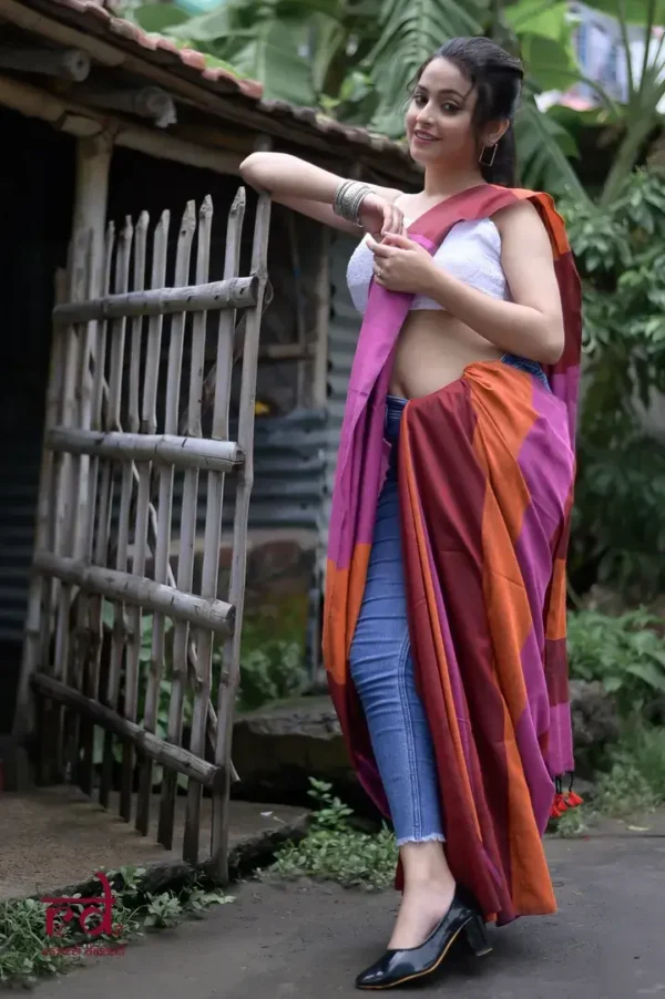 Pink and Orange Baha handloom on Pure Cotton saree