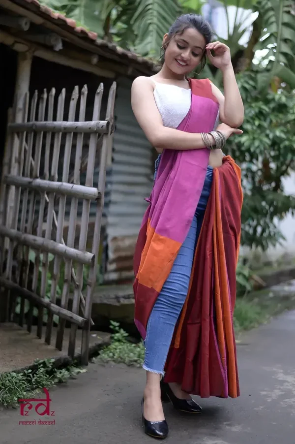Pink and Orange Baha handloom on Pure Cotton saree