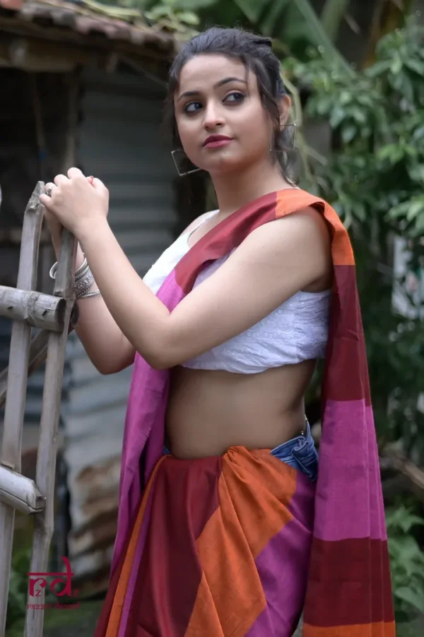 Pink and Orange Baha handloom on Pure Cotton saree