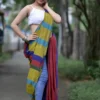 Olive Green with multicolor Baha handloom Pure Cotton saree