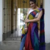Olive Green with multicolor Baha handloom Pure Cotton saree