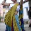 Olive Green and multicolor Baha handloom on Pure Cotton saree