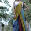 Olive Green and multicolor Baha handloom on Pure Cotton saree