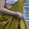 Olive Green and multicolor Baha handloom on Pure Cotton saree