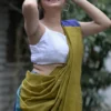 Olive Green and multicolor Baha handloom on Pure Cotton saree