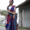 Grey and Blue Baha handloom on Pure Cotton saree