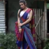 Grey and Blue Baha handloom on Pure Cotton saree