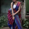 Grey and Blue Baha handloom on Pure Cotton saree