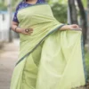 Pesta Green Handloom resham border Tussel on Tissue Khadi Saree