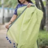 Pesta Green Handloom resham border Tussel on Tissue Khadi Saree