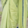 Pesta Green Handloom resham border Tussel on Tissue Khadi Saree