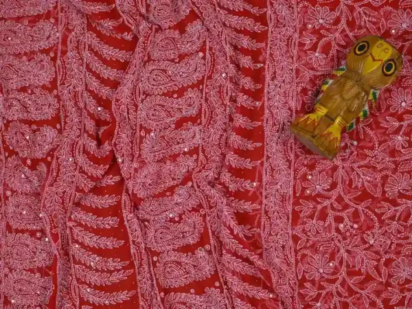 Scarlet Georgette Chikankari Saree