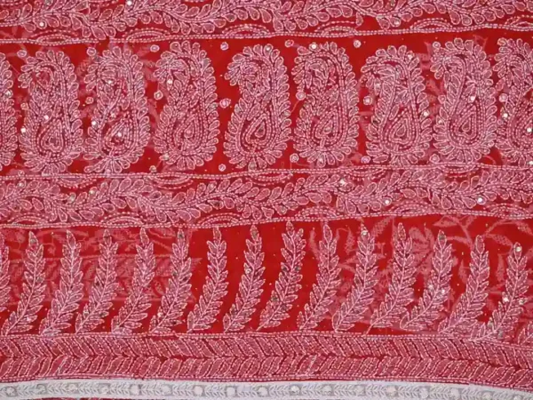 Scarlet Georgette Chikankari Saree