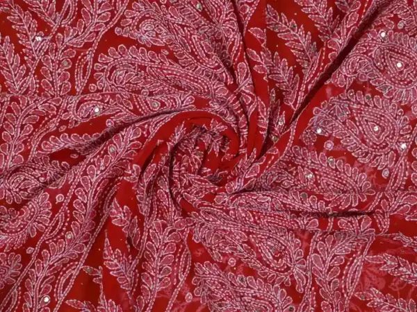 Scarlet Georgette Chikankari Saree