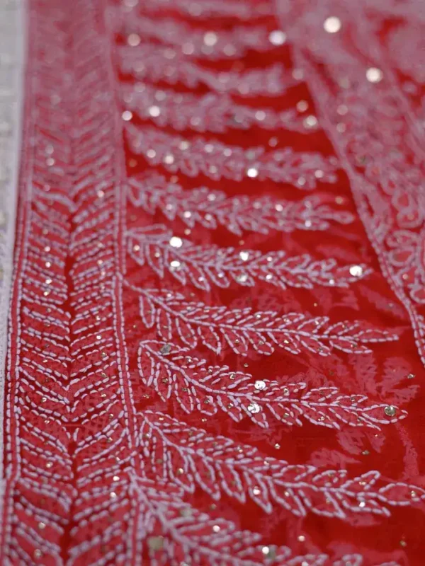 Scarlet Georgette Chikankari Saree