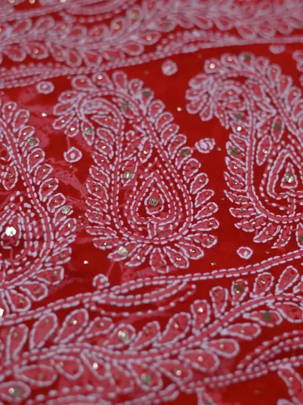 Scarlet Georgette Chikankari Saree