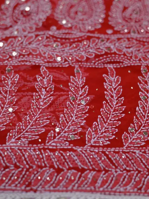 Scarlet Georgette Chikankari Saree