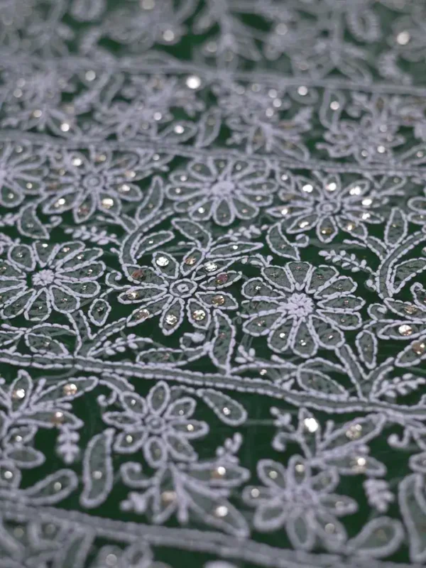 Moss Green Georgette Chikankari Saree