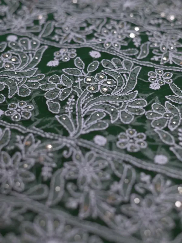 Moss Green Georgette Chikankari Saree