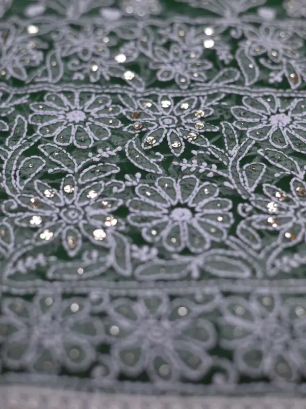 Moss Green Georgette Chikankari Saree