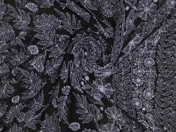 Black Georgette Lucknowi Chikankari Saree