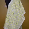 Off White on Yellow Bengal Kantha Embroidery Tussar Silk Handloom stole