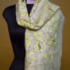 Off White on Yellow Bengal Kantha Embroidery Tussar Silk Handloom stole