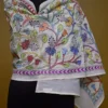Off White on Multicolor Bengal Kantha Embroidery Tussar Silk Handloom stole