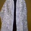 Beige on white & Black Bengal Kantha Embroidery Tussar Silk Handloom stole
