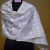 Beige on White Bengal Kantha Embroidery Tussar Silk Handloom stole