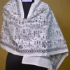 White on Black Warli Print Bengal Kantha Embroidery Tussar Silk Handloom stole