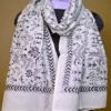White on Black Warli Print Bengal Kantha Embroidery Tussar Silk Handloom stole