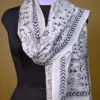 White on Black Warli Print Bengal Kantha Embroidery Tussar Silk Handloom stole