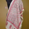 Off White on Red n Black Bengal Kantha Embroidery Tussar Silk Handloom stole