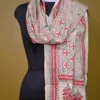 Off White on Red n Black Bengal Kantha Embroidery Tussar Silk Handloom stole
