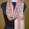 Off White on Red n Black Bengal Kantha Embroidery Tussar Silk Handloom stole