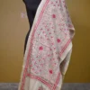 Off White on Red n Black Bengal Kantha Embroidery Tussar Silk Handloom stole