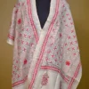 Off White on Red n Black Bengal Kantha Embroidery Tussar Silk Handloom stole