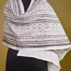White on Black Bengal Kantha Embroidery Tussar Silk Handloom stole