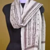 White on Black Bengal Kantha Embroidery Tussar Silk Handloom stole