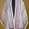 White on Black Bengal Kantha Embroidery Tussar Silk Handloom stole
