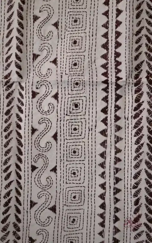 White on Black Bengal Kantha Embroidery Tussar Silk Handloom stole